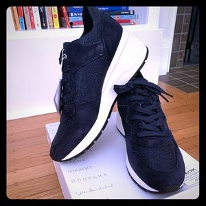 Geox Zosma Wedge Sneaker, Sparkly Suede Dark Blue